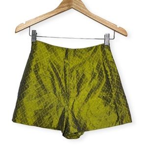 Agnes B. 100% Silk Green Embroidered Diamond Pattern High Waisted Shorts Size 38